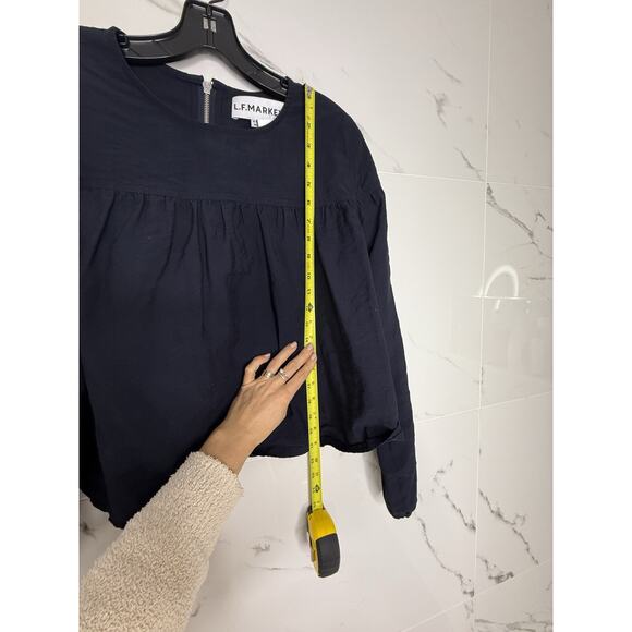 LF Markey Top Sz 6 Hassan Nico Blue Ballon Sleeve Crop Relaxed Coastal Preppy - Picture 7 of 7
